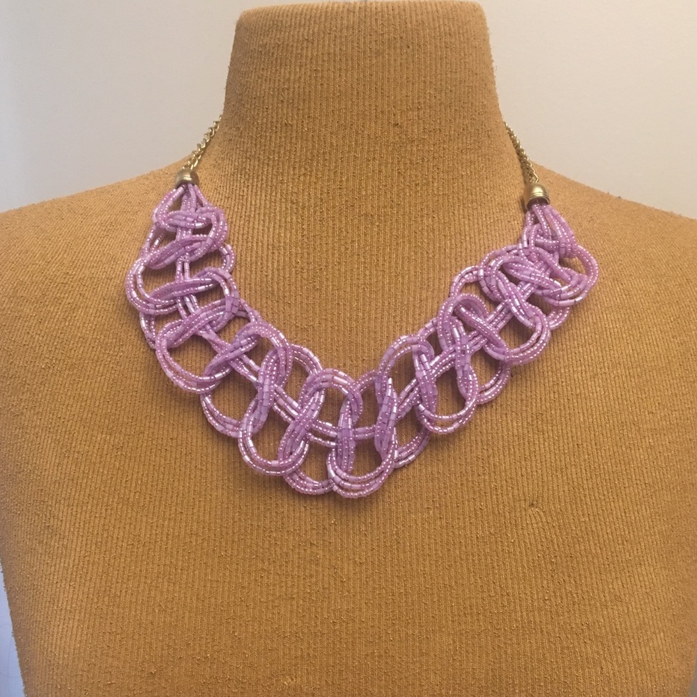 Large Purple and Gold Hand Beaded Twist Necklace